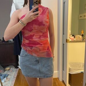 Stylish Pink and Orange One-Shoulder Top